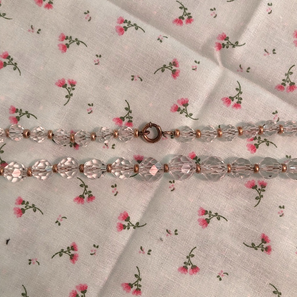 Antique 1930s Simmons Crystal & 14k Gold Filled Bead Necklace